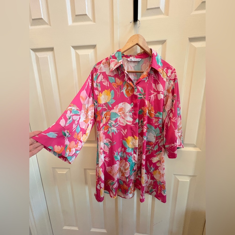 Zara Vibrant Floral Blouse in Pink and Orange